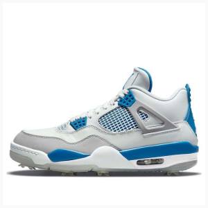 White / Blue Men's Nike Golf Military Basketball Shoes Air Jordan 4 | JD-698UD