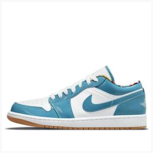 White / Blue Men's Nike Low Barcelona Cyber Teal Sneakers Air Jordan 1 | JD-687SF