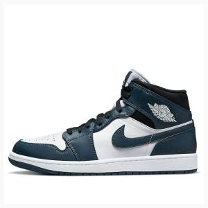 White / Blue Men's Nike Mid Teal Basketball Shoes Air Jordan 1 | JD-961HL