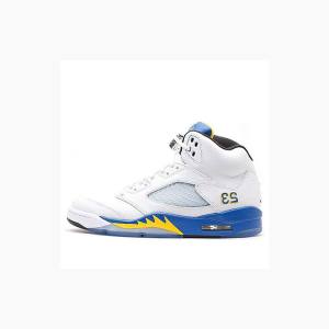 White / Blue Men's Nike Retro Laney Basketball Shoes Air Jordan 5 | JD-294HL