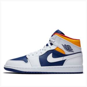 White / Blue / Orange Men's Nike Mid Basketball Shoes Air Jordan 1 | JD-893XM