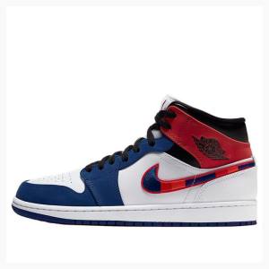 White / Blue / Red Men's Nike Mid SE Basketball Shoes Air Jordan 1 | JD-389FN