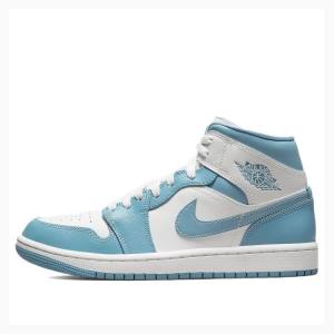 White / Blue Women's Nike Mid Basketball Shoes Air Jordan 1 | JD-360GP