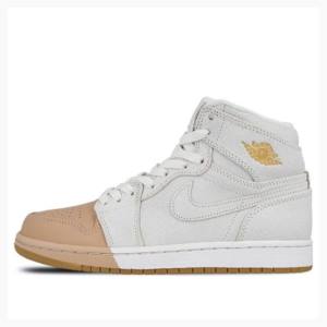 White / Brown Women's Nike Retro HI PRM Tan Basketball Shoes Air Jordan 1 | JD-213EO