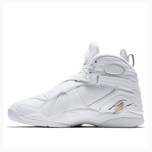 White / Gold Men's Nike Retro OVO Metallic Basketball Shoes Air Jordan 8 | JD-641DE