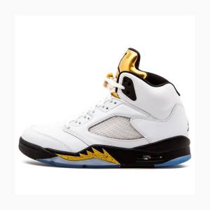 White / Gold Men's Nike Retro Olympic Tongue Basketball Shoes Air Jordan 5 | JD-657SA