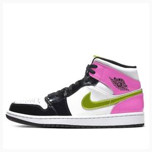 White / Gold / Purple Men's Nike Mid SE 'Cyber Active Fuchsia' Basketball Shoes Air Jordan 1 | JD-925CL