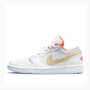 White / Gold Women's Nike Low SE 'White Sesame' Sneakers Air Jordan 1 | JD-120UE