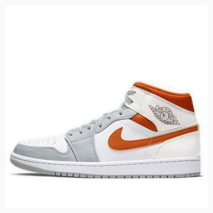 White / Grey / Orange Men's Nike Mid Starfish Basketball Shoes Air Jordan 1 | JD-934CW