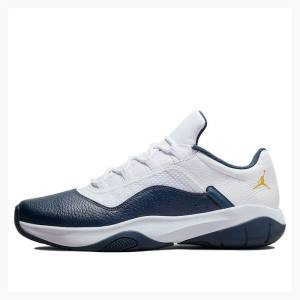 White / Navy Men's Nike CMFT Low Michigan Armory Sneakers Air Jordan 11 | JD-490MH