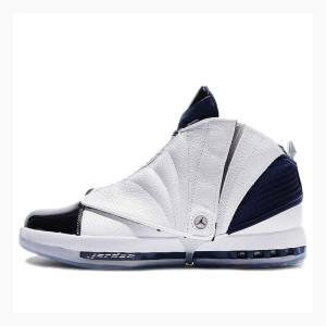 White / Navy Men's Nike Retro Basketball Shoes Air Jordan 16 | JD-437ZG