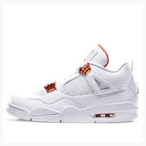 White / Orange Men's Nike Retro Metallic Pack Basketball Shoes Air Jordan 4 | JD-267JG