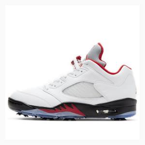 White / Red / Black Men's Nike Low Golf Sneakers Air Jordan 5 | JD-854BO