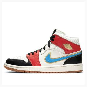 White / Red / Blue Women's Nike Mid SE Let(Her)Man Basketball Shoes Air Jordan 1 | JD-148JI