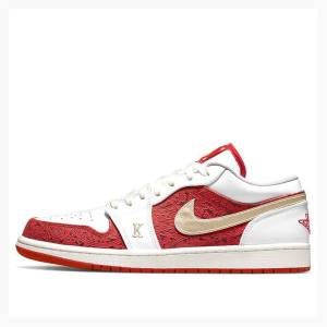 White / Red Men's Nike Low Spades Sneakers Air Jordan 1 | JD-895CF