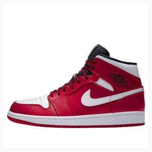 White / Red Men's Nike Mid Chicago Basketball Shoes Air Jordan 1 | JD-641BP