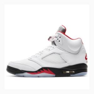 White / Red Men's Nike Retro Fire Basketball Shoes Air Jordan 5 | JD-095QI