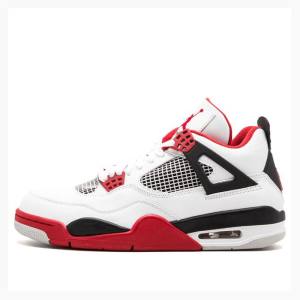 White / Red Men's Nike Retro Fire Basketball Shoes Air Jordan 4 | JD-519VB