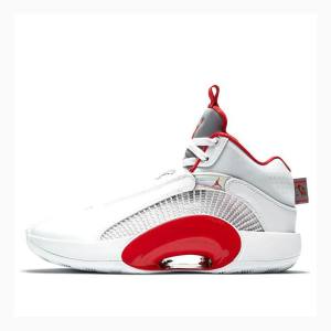 White / Red / Silver Men's Nike Fire Basketball Shoes Air Jordan 35 | JD-167EN