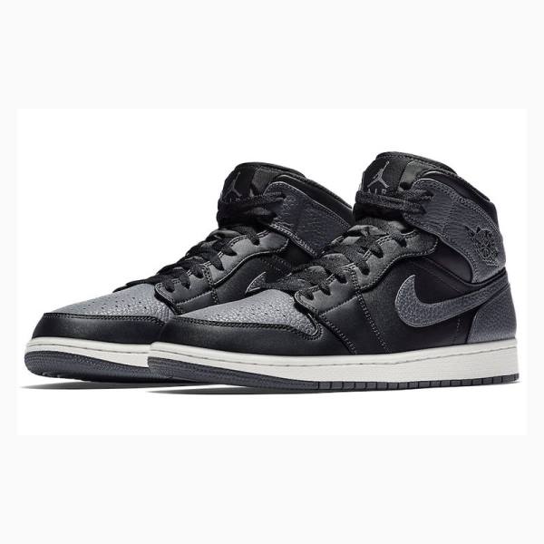 Black / Dark Grey Men's Nike Mid Basketball Shoes Air Jordan 1 | JD-365DX