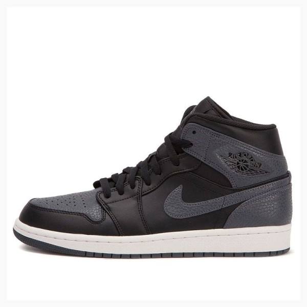 Black / Dark Grey Men\'s Nike Mid Basketball Shoes Air Jordan 1 | JD-365DX