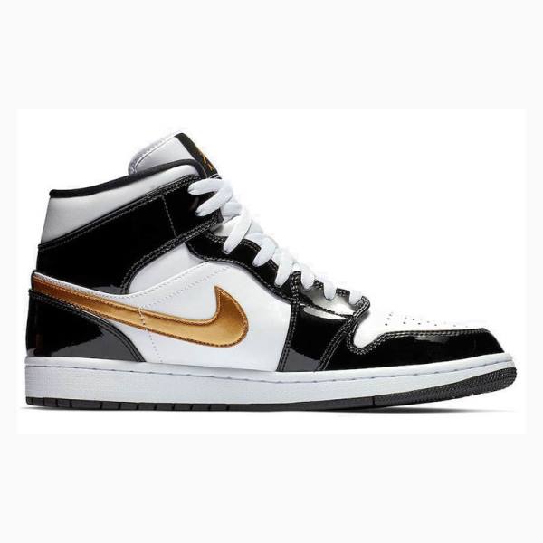 Black / Gold Men's Nike Mid SE Basketball Shoes Air Jordan 1 | JD-732NH