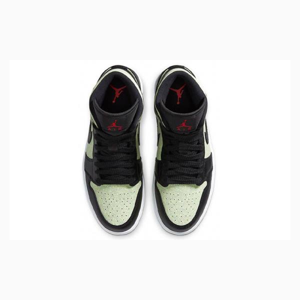 Black / Green Women's Nike Mid SE 'Black Barely Volt' Basketball Shoes Air Jordan 1 | JD-764YX