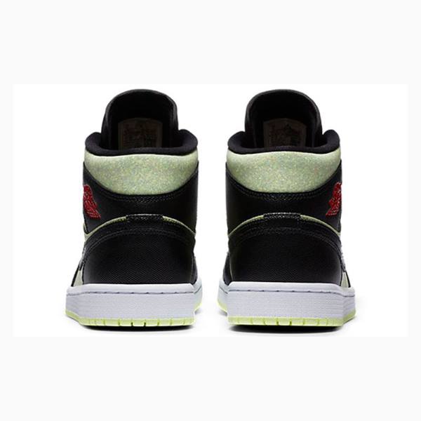 Black / Green Women's Nike Mid SE 'Black Barely Volt' Basketball Shoes Air Jordan 1 | JD-764YX