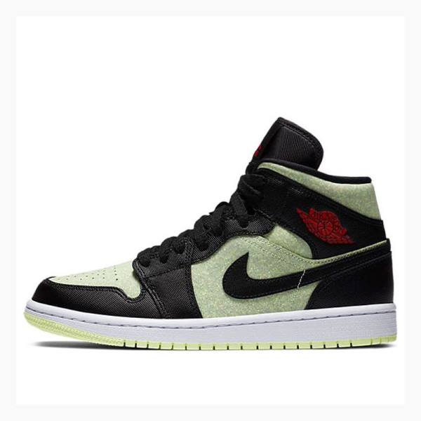 Black / Green Women\'s Nike Mid SE \'Black Barely Volt\' Basketball Shoes Air Jordan 1 | JD-764YX