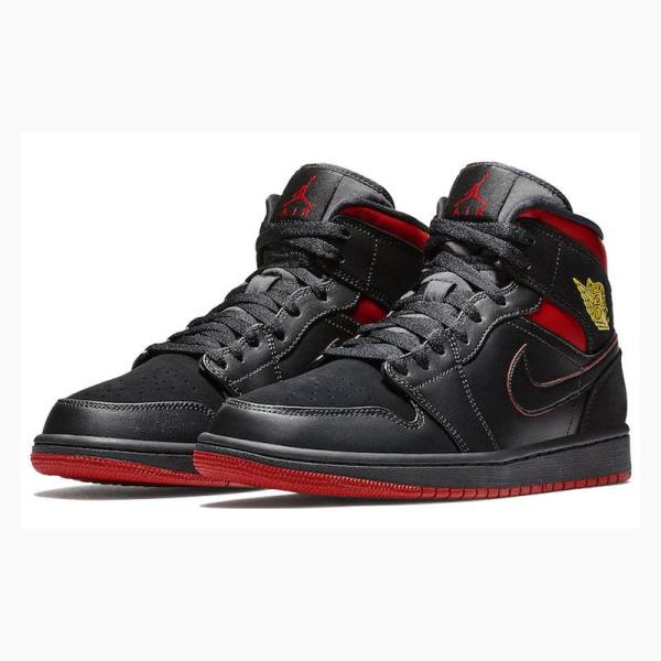 Black / Red Men's Nike Mid Basketball Shoes Air Jordan 1 | JD-724ZJ