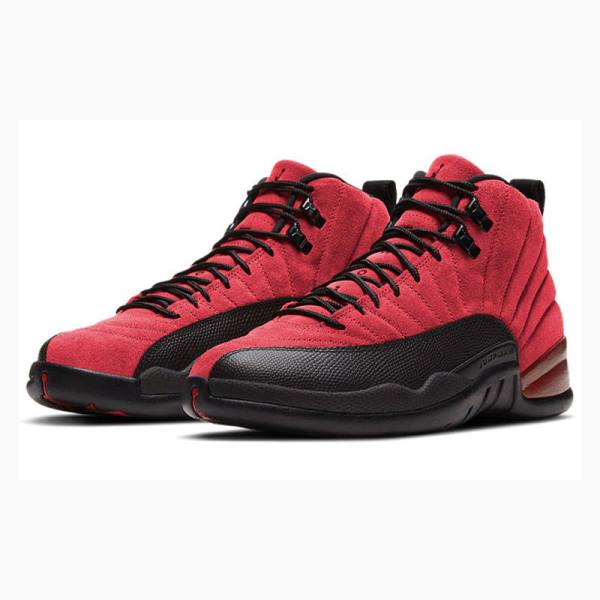 Black / Red Men's Nike Retro Reverse Flu Game Basketball Shoes Air Jordan 12 | JD-379AP