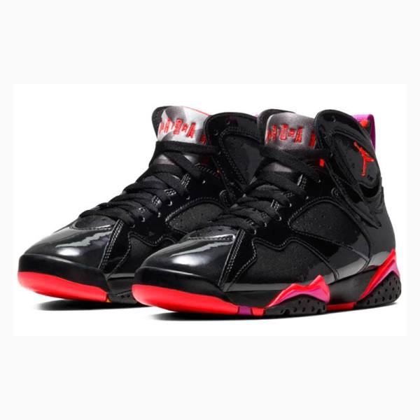 Black / Red Women's Nike Retro Patent Leather Basketball Shoes Air Jordan 7 | JD-209VY