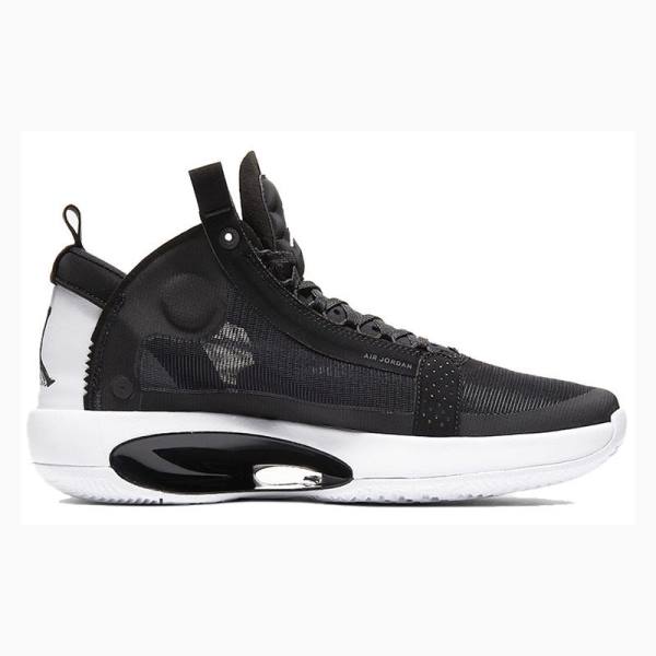 Black / White Men's Nike Metallic Silver Basketball Shoes Air Jordan 34 | JD-518UG