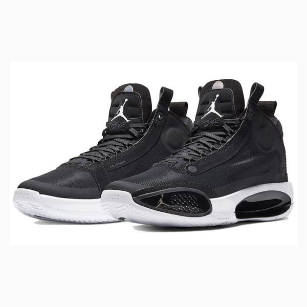 Black / White Men's Nike Metallic Silver Basketball Shoes Air Jordan 34 | JD-518UG