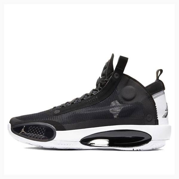 Black / White Men\'s Nike Metallic Silver Basketball Shoes Air Jordan 34 | JD-518UG