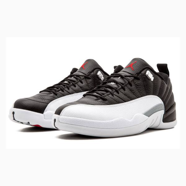 Black / White Men's Nike Retro Low Playoffs Sneakers Air Jordan 12 | JD-279AF