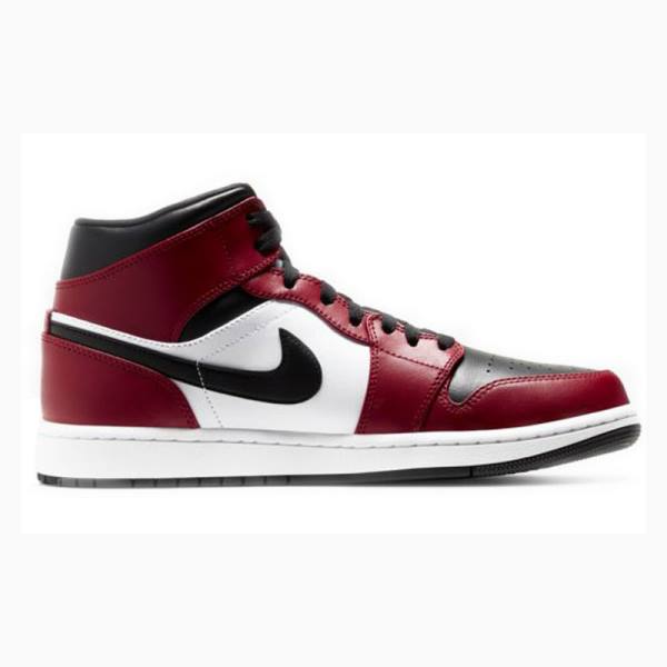 Black / White / Red Men's Nike Mid Chicago Basketball Shoes Air Jordan 1 | JD-436NE