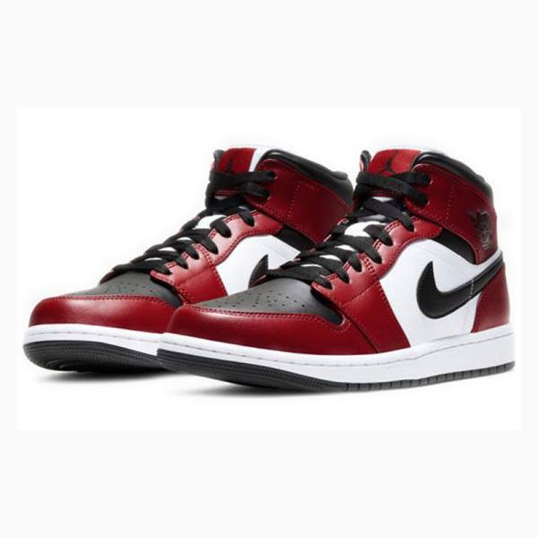 Black / White / Red Men's Nike Mid Chicago Basketball Shoes Air Jordan 1 | JD-436NE