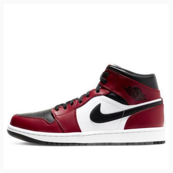 Black / White / Red Men\'s Nike Mid Chicago Basketball Shoes Air Jordan 1 | JD-436NE