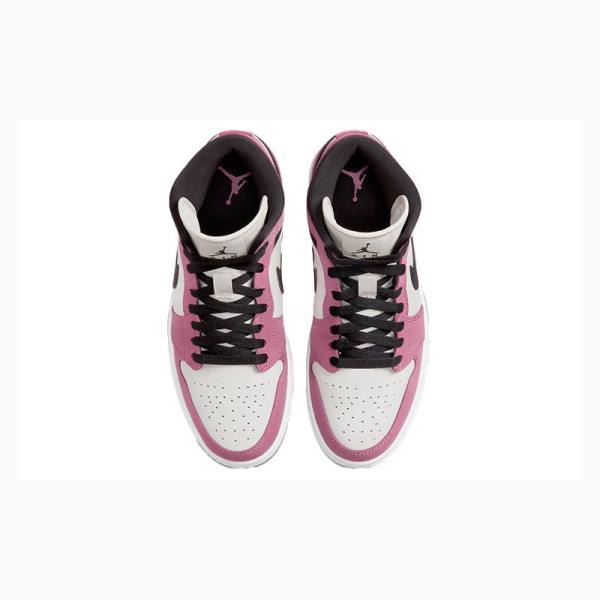 Black / White / Rose Women's Nike Mid SE Light Mulberry Basketball Shoes Air Jordan 1 | JD-318WC