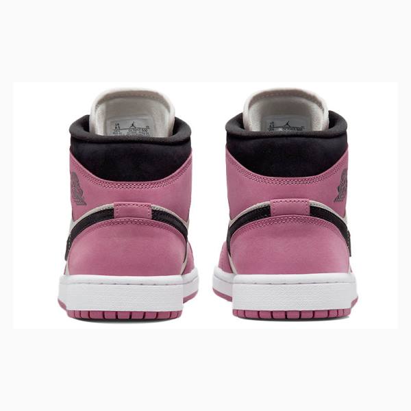 Black / White / Rose Women's Nike Mid SE Light Mulberry Basketball Shoes Air Jordan 1 | JD-318WC