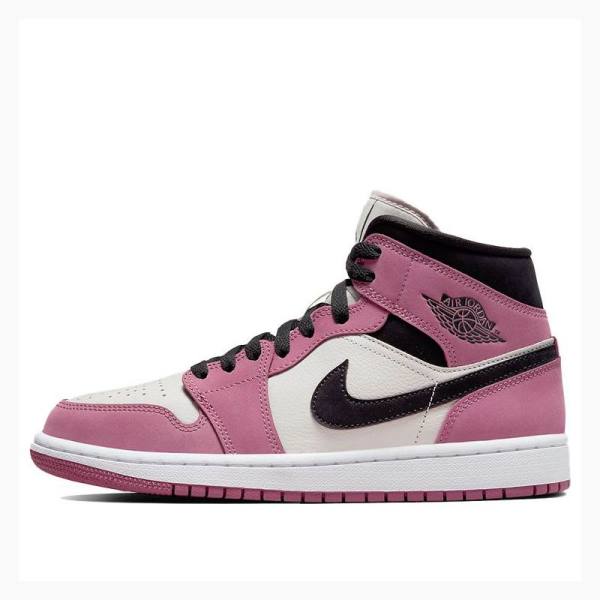 Black / White / Rose Women\'s Nike Mid SE Light Mulberry Basketball Shoes Air Jordan 1 | JD-318WC