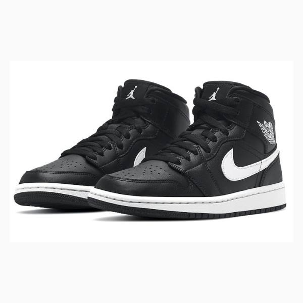 Black / White Women's Nike Mid Basketball Shoes Air Jordan 1 | JD-987BN