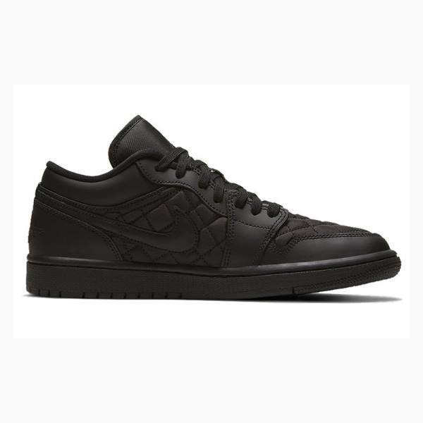 Black Women's Nike Low Triple Black Quilted Sneakers Air Jordan 1 | JD-682HK