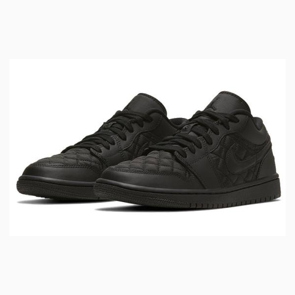 Black Women's Nike Low Triple Black Quilted Sneakers Air Jordan 1 | JD-682HK