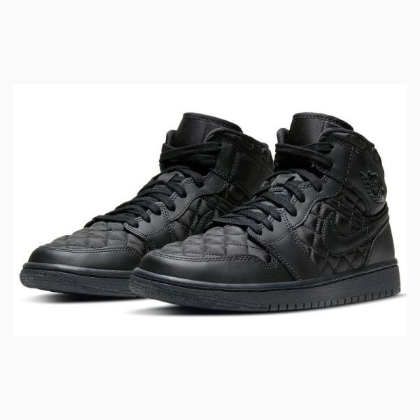 Black Women's Nike Mid SE 'Black Quilted' Basketball Shoes Air Jordan 1 | JD-302CT