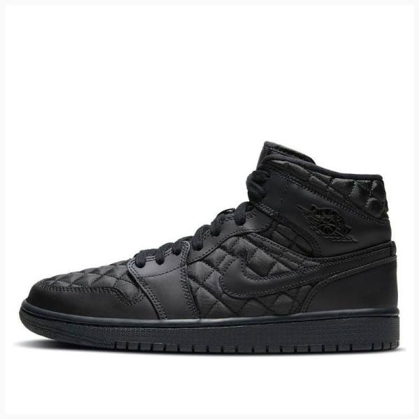 Black Women\'s Nike Mid SE \'Black Quilted\' Basketball Shoes Air Jordan 1 | JD-302CT