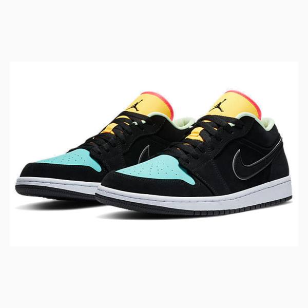 Black / Yellow / Green Men's Nike Low SE Sneakers Air Jordan 1 | JD-382YR