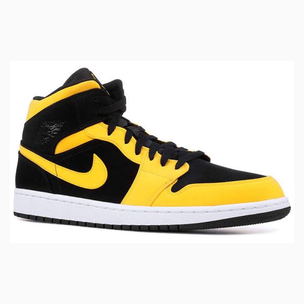 Black / Yellow Men's Nike Mid Basketball Shoes Air Jordan 1 | JD-028TN