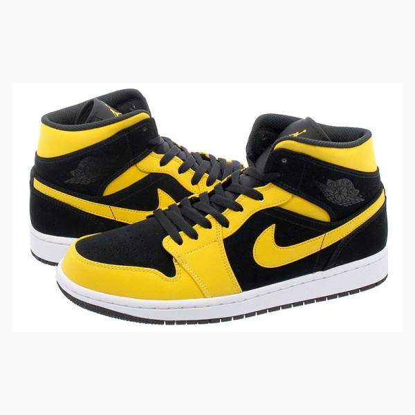 Black / Yellow Men's Nike Mid Basketball Shoes Air Jordan 1 | JD-028TN